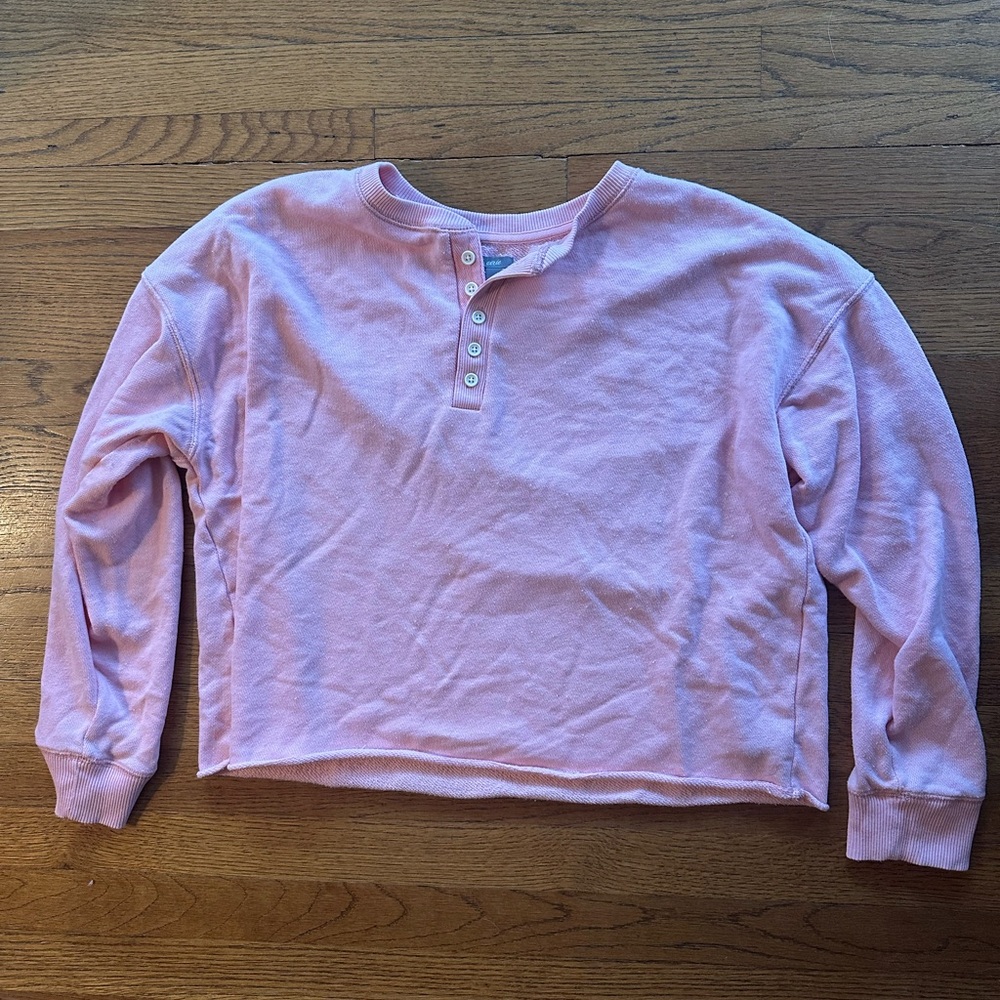 Aerie Light Pink Cropped Henley Sweatshirt